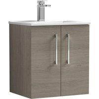 Nuie Arno Wall Hung 2-Door Vanity Unit & Basin-2 500mm - Solace Oak Woodgrain