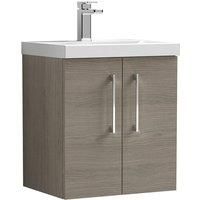Nuie Arno Wall Hung 2-Door Vanity Unit & Basin-3 500mm - Solace Oak Woodgrain