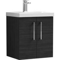 Nuie Arno Wall Hung 2-Door Vanity Unit with Basin-1 500mm Wide - Black Woodgrain