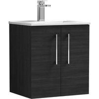 Nuie Arno Wall Hung 2-Door Vanity Unit with Basin-2 500mm Wide - Black Woodgrain