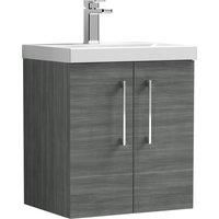 Nuie Arno Wall Hung 2-Door Vanity Unit & Basin-1 500mm - Anthracite Woodgrain