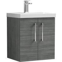 Nuie Arno Wall Hung 2-Door Vanity Unit & Basin-3 500mm - Anthracite Woodgrain