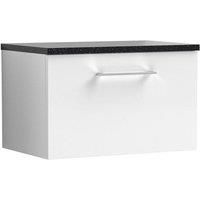 Nuie Arno Wall Hung 1-Drawer Vanity Unit & Black Worktop 600mm - Gloss White