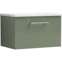 Nuie Arno Wall Hung 1-Drawer Vanity Unit & White Worktop 600mm - Reed Green
