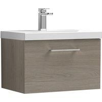 Nuie Arno Wall Hung 1-Drawer Vanity Unit & Basin-1 600mm - Solace Oak Woodgrain