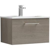 Nuie Arno Wall Hung 1-Drawer Vanity Unit & Basin-2 600mm - Solace Oak Woodgrain
