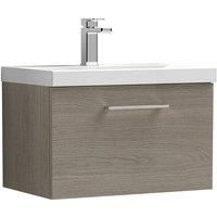 Nuie Arno Wall Hung 1-Drawer Vanity Unit & Basin-3 600mm - Solace Oak Woodgrain