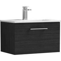 Nuie Arno Wall Hung 1-Drawer Vanity Unit & Basin-2 600mm - Charcoal Woodgrain