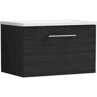 Nuie Arno WH 1-Drawer Vanity Unit & White Worktop 600mm - Charcoal Woodgrain