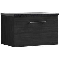 Nuie Arno WH 1-Drawer Vanity Unit & Black Worktop 600mm - Charcoal Woodgrain