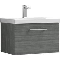 Nuie Arno Anthracite Woodgrain Wall Hung 1 Drawer Vanity Unit & Basin - 390 x 610mm