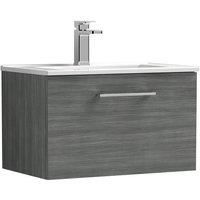 Nuie Arno Wall Hung 1-Drawer Vanity Unit & Basin-2 600mm - Anthracite Woodgrain