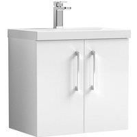 Nuie Arno Wall Hung 2-Door Vanity Unit with Basin-3 600mm Wide - Gloss White