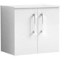 Nuie Arno Wall Hung 2-Door Vanity Unit with Worktop 600mm Wide - Gloss White