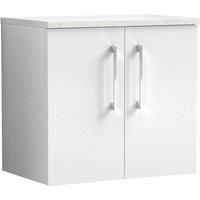 Nuie Arno Wall Hung 2-Door Vanity Unit & White Worktop 600mm - Gloss White