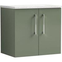 Nuie Arno Wall Hung 2-Door Vanity Unit & White Worktop 600mm - Reed Green