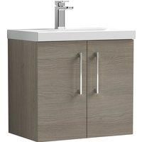 Nuie Arno Wall Hung 2-Door Vanity Unit & Basin-1 600mm - Solace Oak Woodgrain