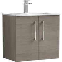 Nuie Arno 600mm Wall Hung 2 Door Vanity & Minimalist Basin Solace Oak