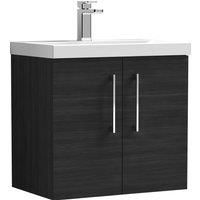 Nuie Arno Wall Hung 2-Door Vanity Unit with Basin-1 600mm Wide - Black Woodgrain
