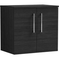 Nuie Arno Wall Hung 2-Door Vanity Unit with Worktop 600mm Wide - Black Woodgrain