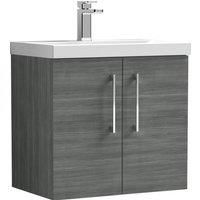 Nuie Arno 600mm Wall Hung 2 Door Vanity & Mid-Edge Basin Anthracite