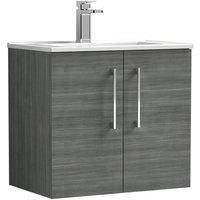 Nuie Arno Wall Hung 2-Door Vanity Unit & Basin-2 600mm - Anthracite Woodgrain