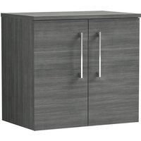 Nuie Arno 600mm Wall Hung 2 Door Vanity & Worktop Anthracite