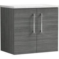 Nuie Arno Anthracite Woodgrain WH 2-Door Vanity Unit & White Worktop 600mm