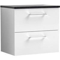 Nuie Arno Wall Hung 2-Drawer Vanity Unit & Black Worktop 600mm - Gloss White
