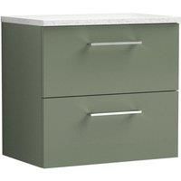 Nuie Arno Wall Hung 2-Drawer Vanity Unit & White Worktop 600mm - Reed Green