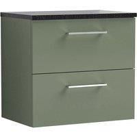 Nuie Arno Wall Hung 2-Drawer Vanity Unit & Black Worktop 600mm - Reed Green