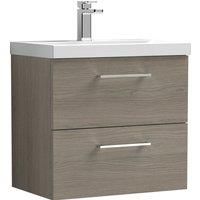 Nuie Arno Wall Hung 2-Drawer Vanity Unit & Basin-1 600mm - Solace Oak Woodgrain