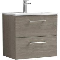 Nuie Arno Wall Hung 2-Drawer Vanity Unit & Basin-2 600mm - Solace Oak Woodgrain