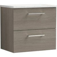 Nuie Arno WH 2-Drawer Vanity Unit & White Worktop 600mm - Solace Oak Woodgrain