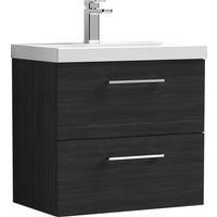Nuie Arno Wall Hung 2-Drawer Vanity Unit & Basin-1 600mm - Charcoal Woodgrain