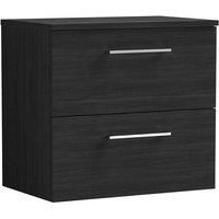 Nuie Arno 600mm Wall Hung 2 Drawer Vanity & Worktop Charcoal Black