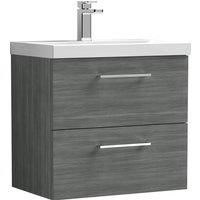 Nuie Arno Wall Hung 2-Drawer Vanity Unit & Basin-1 600mm - Anthracite Woodgrain