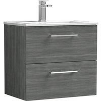 Nuie Arno Wall Hung 2-Drawer Vanity Unit & Basin-2 600mm - Anthracite Woodgrain