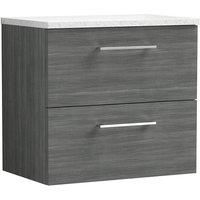 Nuie Arno Anthracite Woodgrain WH 2-Drawer Vanity Unit & White Worktop 600mm