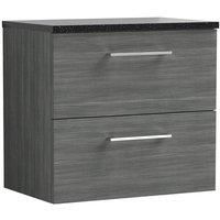 Nuie Arno Anthracite Woodgrain WH 2-Drawer Vanity Unit & Black Worktop 600mm