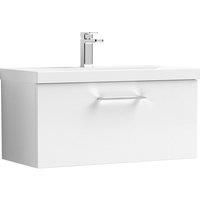 nuie Modern Bathroom Wall Hung 1 Drawer Vanity Unit with Thin-Edge Ceramic Basin, Gloss White, 800mm