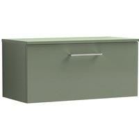 nuie Modern Bathroom Wall Hung 1 Drawer Vanity Unit with Colour Worktop, Satin Green, 800mm