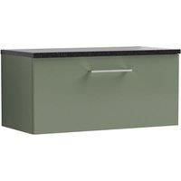 Nuie Arno 800mm Wall Hung 1 Drawer Vanity & Sparkling Black Laminate Top Satin Green