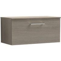 Nuie Arno Wall Hung 1-Drawer Vanity Unit & Worktop 800mm - Solace Oak Woodgrain