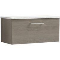 Nuie Arno WH 1-Drawer Vanity Unit & White Worktop 800mm - Solace Oak Woodgrain