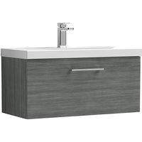 Nuie Arno Wall Hung 1-Drawer Vanity Unit & Basin-1 800mm - Anthracite Woodgrain