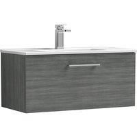 Nuie Arno Wall Hung 1-Drawer Vanity Unit & Basin-2 800mm - Anthracite Woodgrain
