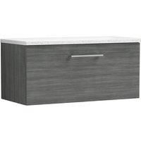 Nuie Arno Anthracite Woodgrain WH 1-Drawer Vanity Unit & White Worktop 800mm