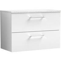 Nuie Arno Wall Hung 2-Drawer Vanity Unit & White Worktop 800mm - Gloss White