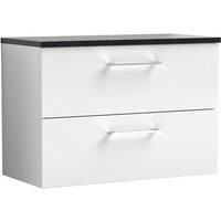 Nuie Arno Wall Hung 2-Drawer Vanity Unit & Black Worktop 800mm - Gloss White